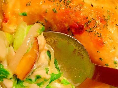 白菜&玉ねぎマリネと薩摩芋の豆乳マヨグラタン